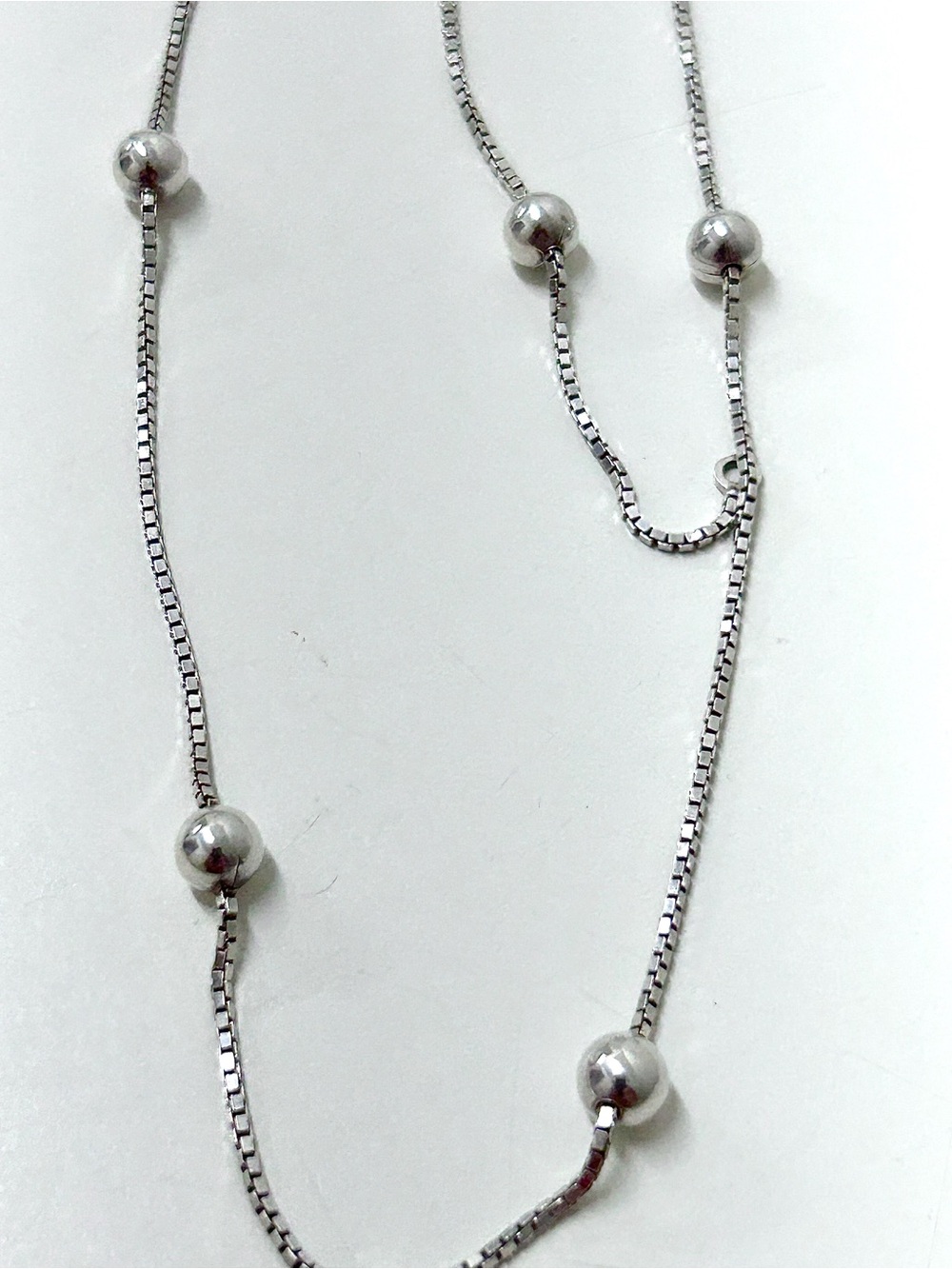 Vintage Sterling Silver Beaded Box Chain Necklace - Picture 8 of 16
